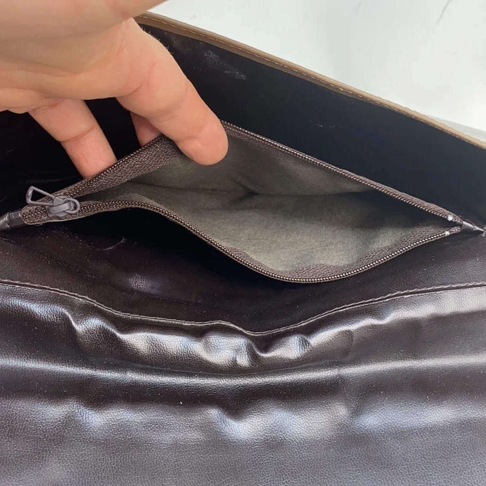 Vintage Large Taupe Brown Leather Envelope Clutch